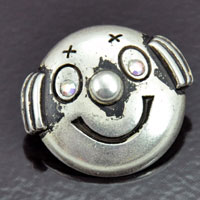 30mm Round Smiley w/crystals Vintage Button, Classic Silver, ea