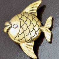 40x53mm Fish w/crystal Vintage Button, Antiqued Gold, ea