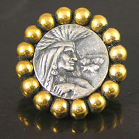 35mm Indian Silver-n-Gold Round Beaded Vintage Button, ea