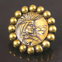 35mm Indian Antiqued Gold Round Beaded Vintage Button, ea