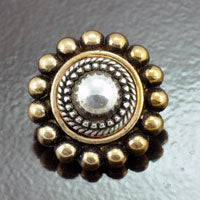 33mm Silver-n-Gold Round Beaded Vintage Button, ea
