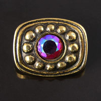24x30mm Fancy Antiqued Gold w/Red AB crystal Vintage Button, ea