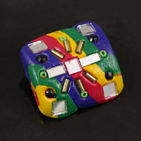 29mm Square Domed Multi-colored w/Mirrored Mosaic Resin Button, ea