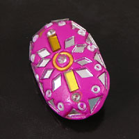 39x24mm Fuchsia/Pink Oval w/Mirrored Mosaic Resin Button, ea