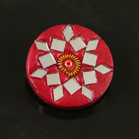 28mm Round Red w/Mirrored Mosaic Resin Button, ea