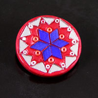31mm Round Red w/Mirrored Mosaic Resin Button, ea