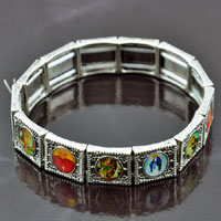 7in Ant. Silver Saints Stretch Bracelet, ea