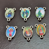 13x20mm(.5x.75in) Saints Rosary Connectors/Charms Assorted Mix, Silver and Resin, pk/6