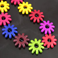 Magnesite Spur Rowel Bead, Red, Blue, Green, Yellow, Purple, 15 inch strand