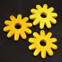 Magnesite Beaded Spur Rowels Pendant, Yellow, drilled, pack of 2