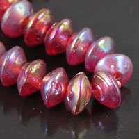 6x10mm Candy Red Glass Bicone Rondell Beads, w/AB glaze, 7in strand