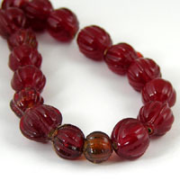 8x9mm Ruby Red Vintage Glass, Mellon Beads, 7" strand