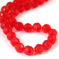 Round Cherry Red Glass Crystal Beads, 13in strand