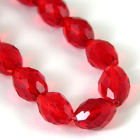 Rnd Oval Cherry Red Glass Crystal Beads, 7in strand