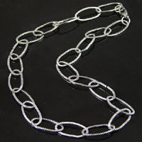 Classic Silver Dented Oval Cable Chain Necklace, EA