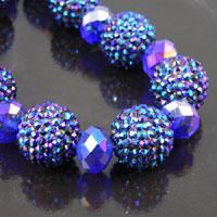 22mm Crystal Sapphire Blue Crystal Shamballa Pave' Beads, 14 beads per strand