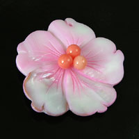 48mm(1.75in) Pink Flower Carved Shell Pendant, each