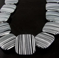 34mm Black White Calsilica Square Wafer Beads, 16 inch strand
