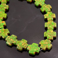20mm Green Turquoise Composite Cross Beads(6mm thick-center drilled), 16in strand