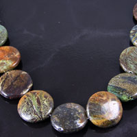 25mm Moss Jasper Round Coin Beads, 16in strand