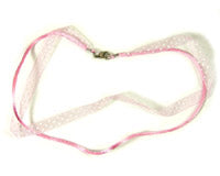 Pink Polka-Dot Organza Ribbon and Pink Silk Cord necklace, 17.5 inches, each