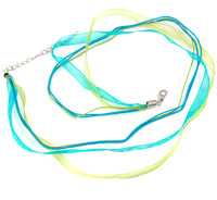 Turquoise and Green Organza Silk Cord necklace, 18" w/silvertone lobster clasp and 2" chain extender