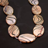 30x20mm Tiger Striped Shell Oval Beads, 16in strand