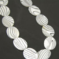 25mm Oval White Zebra Striped Shell Beads, strand