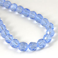8mm Glass Round Beads, Lt Sapphire Blue, 13in Strand