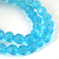 8mm Glass Round Beads, Aqua Blue, 13 inch Strand