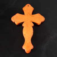 76x49mm(3x.1.92in) Orange Turquoise Cross Pendant, drilled, ea