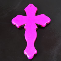 76mm(3 inch) Dark Pink Magnesite Gem Stone Cross Pendant, each