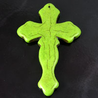 76x49mm(3x.1.92in) Apple Green Turquoise Cross Pendant, drilled, ea