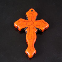 43x28mm(1.69x1.1in) Orange Turquoise Fleury Cross Pendant, drilled, ea