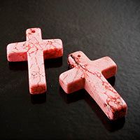 30x20mm Pink Turquoise Cross Pendants, drilled, pk/6