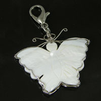 50mm Carved Butterfly Wire Wrap Natural Shell Pendant, each