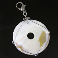 50mm Round Wire Wrapped Natural Shell Disc Pendant w/bail, ea