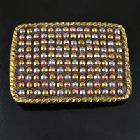 3.75 x 2.63in Tri-Tone Beaded Brass Belt Buckle ea