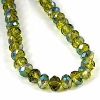 7x10mm Rondelle Light Olivine AB Crystal Beads, 12 inch strand