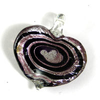 Murano Style Foil Glass Heart Pendant, Silver & Black