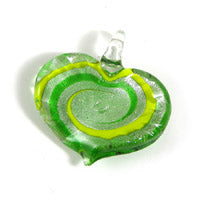 Murano Style Foil Glass Heart Pendant, Silver, Green & Amber, 45mm