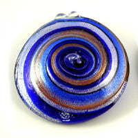 Murano Style Foil Large Disc Pendant, Silver Gold & Blue 55mm
