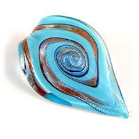 Murano Style Glass Silver Foil Leaf Pendants w/Blue & Amber 65x45mm