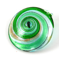 Murano Style Glass Disc Pendants Silver Foil w/Green & Copper, 55mm
