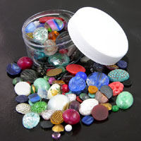 Vintage Cabochons-Flat Back Stones, Glass, Lucite & Crystals, assorted vintage,  Sold per pkg, approx 2.5oz.