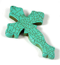 75mm Turquoise(stabilized) Fleur Cross Pendant, each