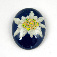 25x18mm Blue Edelweiss Oval Cabochon, Vintage German Mfg, ea