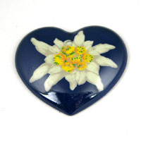 31x28mm Blue Edelweiss Heart Cabochon, Vintage German Mfg, ea