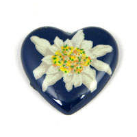 22mm Blue Edelweiss Heart Cabochon, Vintage German Mfg, ea