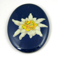 30x40mm Blue Edelweiss Cabochon, Vintage German Mfg, ea